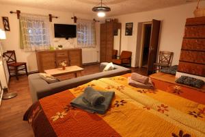 a living room with a bed and a couch at Hiša Varleh in Mengeš