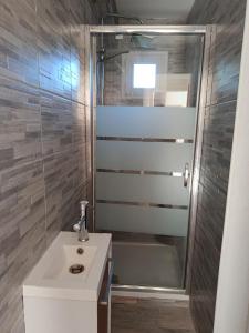 a bathroom with a shower and a sink at F2 Ismaël in Solliès-Pont