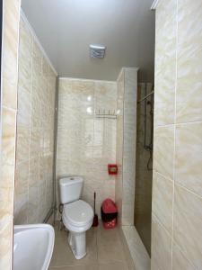 a bathroom with a toilet and a shower at Guest House Arbat in Cholpon-Ata