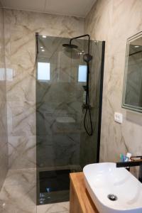 a bathroom with a shower and a sink at Kuća za odmor Serdar in Slavonski Brod +13 photos