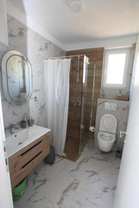 a bathroom with a shower and a sink and a toilet at Holiday Home Paradise in Prozor +18 photos