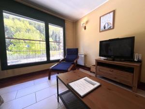 a living room with a tv and a chair and a table at AC Apartaments Comapedrosa Canillo in Canillo