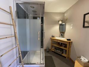 a bathroom with a shower and a sink at Source Nature in Le Mas-dʼAzil +119 photos