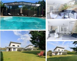 a collage of photos with a house and a swimming pool at Maison La Dune, Piscine et Jardin in Messanges
