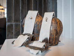 a couple of pieces of luggage sitting on top of a table at Reetidyll am Haff in Stolpe auf Usedom +23 photos