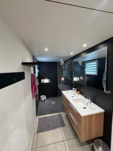 a bathroom with a sink and a mirror at Maison de Charme tout confort in Saint-André