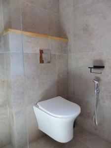 a bathroom with a toilet and a shower at Casa Nuestra Roca in Vélez-Rubio