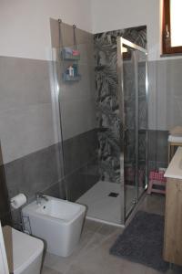 a bathroom with a shower and a toilet and a sink at I Tre Ulivi 1 in Mozzate +8 photos