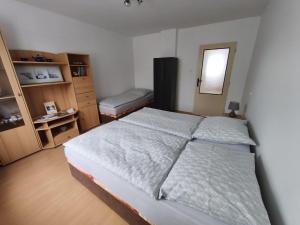 a bedroom with a large bed and a window at U Cáfi Valtice in Břeclav
