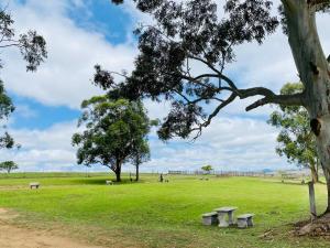 a park with benches and trees in a field at Mabutane Villas in Badplaas