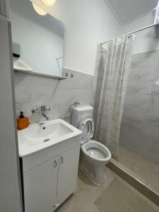a bathroom with a toilet and a sink and a shower at House1890 in Kula