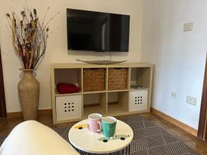 a living room with a tv and a coffee table at BOA VISTA in Combarro
