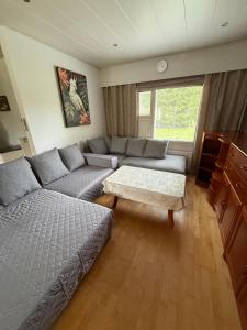 a living room with a bed and a couch at Jalokivi in Lappeenranta