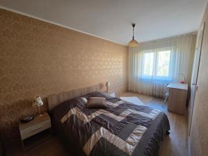 a bedroom with a bed and a window at Apartment Südalinnas in Haapsalu