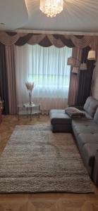 a living room with a couch and a window at Olesjas Apartamenti in Lazdona