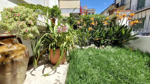 a garden with a bunch of flowers and a vase at Da' Mi ' Nonni in Viareggio