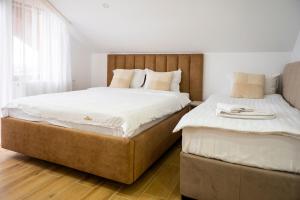 a bedroom with two beds and a window at Casa Soarelui in 2 Mai