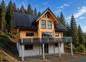 a house with solar panels on the roof at Schwarzwald Wellness Chalet in Todtnau