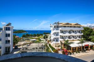 a view of the ocean from a building at Rumani 3 Islands Hotel in Ksamil