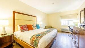a bedroom with a large bed with a desk and a desk at South Branch Inn Romney in Romney