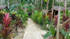 Lanta Maikeaw Bungalow في كو لانتا: مسار من خلال حديقة بها العديد من النباتات