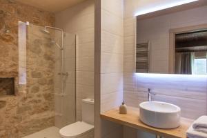 a bathroom with a sink and a toilet and a shower at La Masoveria de Mateus in Sagás +26 photos