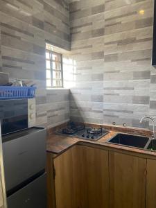 eine Küche mit Spüle und Herd Oberer Backofen in der Unterkunft Double Homes in Agege + 92 Fotos