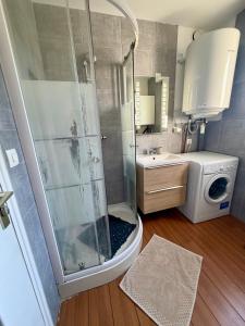 a bathroom with a shower and a sink at Le Cocon de Clisson in Clisson +19 photos