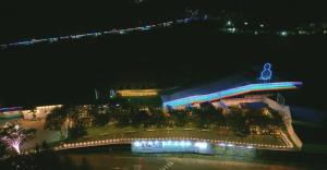 a building with lights on it at night at Cheongdo Provence Glamping in Cheongdo