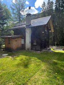 a log cabin with a grass yard in front of it at HeinrichH in Teuchl +6 photos