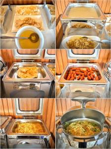 four different pictures of an oven with food in it at Chài Homestay Sầm Sơn in Sầm Sơn