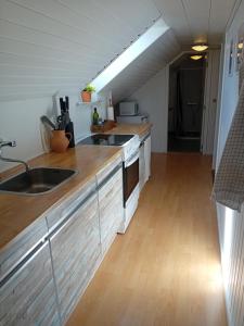 a kitchen with a sink and a counter top at Heidis Loft in Vidstrup
