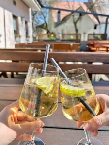 two hands holding two glasses of wine with lime slices at Zenntaler Hof in Neuhof an der Zenn