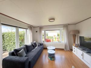 a living room with a couch and a television at Tinyhouse mit Feuerstelle Capfun de Bongerd in Tuitjenhorn +12 photos