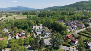 an aerial view of a town in the mountains at Papuga Park Hotel Wellness Marrakesz & SPA in Bielsko-Biała