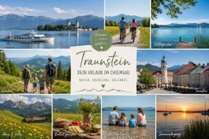 eine Fotocollage von Reisenden in den Schweizer Alpen in der Unterkunft Fewo-TS / Das Loft zum Wohlfühlen in Traunstein