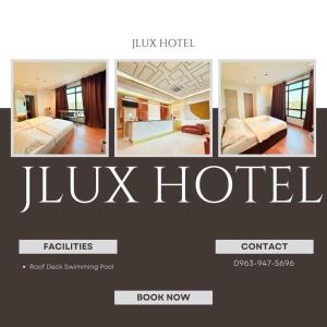 a collage of four pictures of a hotel room at JLux Hotel in Manila