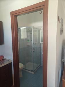 a bathroom with a glass shower and a toilet at Gli Ulivi Residence in Leverano