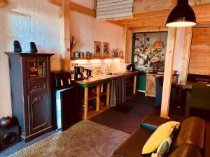 a kitchen with a sink and a counter top at De Rietnymf in Munnekeburen