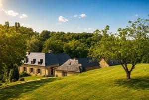 a large house on a grassy hill with trees at A 5 min de Lascaux - Ferme Périgourdine - Gîte du Fraysse in Montignac