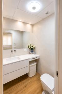 a bathroom with a sink and a toilet and a mirror at Apartamento Luxe Triana in Seville