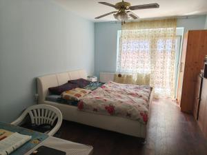 a bedroom with a bed and a ceiling fan at doudou homestay in Veternik
