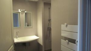 a bathroom with a sink and a shower at Auberge Les Volcans in Murat +13 photos