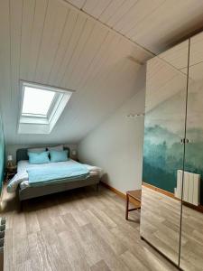 a bedroom with a bed and a skylight at La marmotte namuroise in Saint-Jean-d'Aulps +20 photos