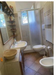 a bathroom with a sink and a toilet and a shower at Natura e relax in Anzo