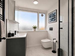 a bathroom with a toilet and a sink and a window at The Blackhorse Windsor in Dorney