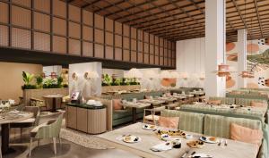 a rendering of a restaurant with tables and chairs at Ginger Ekta Nagar, Statue of Unity in Navgam