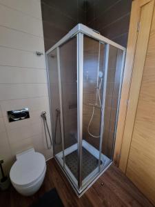 a shower stall with a toilet in a bathroom at Sol e Luna in Ponta +7 photos