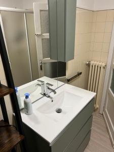 a bathroom with a white sink and a mirror at Cà Rosina Casavacanze in Brusimpiano +51 photos