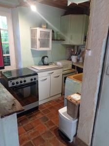 a kitchen with a stove and a toilet in it at Gîte rustique en Morvan in Brassy